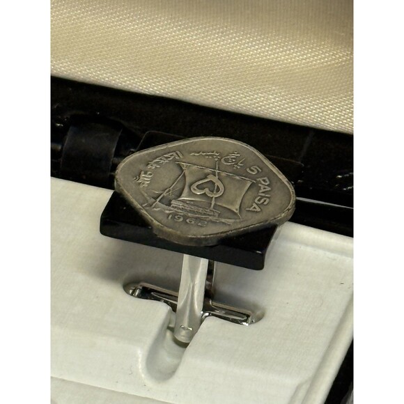 Pakistan 5 Paisa 1962 Cufflinks Nieman Marcus Dallas By Shields Original Box - Picture 6 of 11